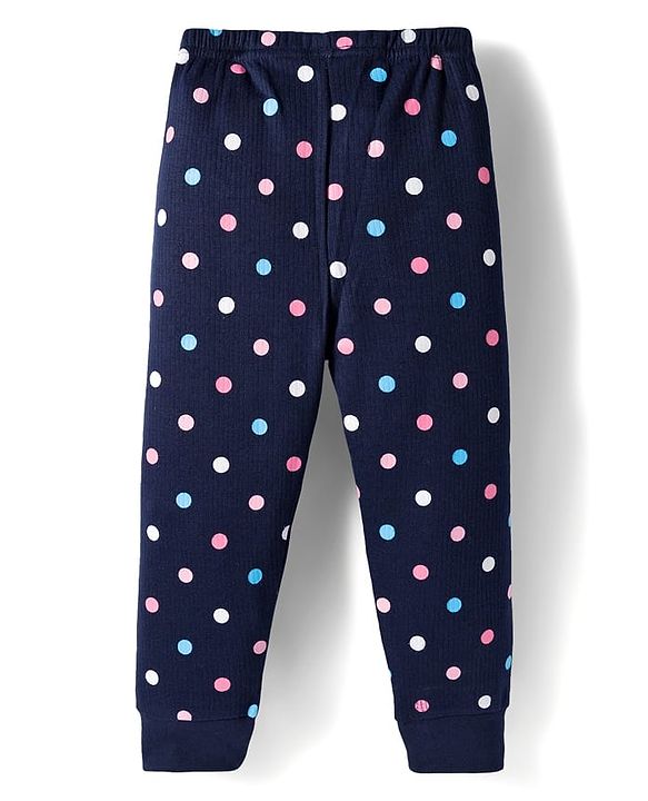 Babyhug Knit Full Sleeves Thermal Inner Wear Vests & Pant Set with Polka Dots Print - Navy Blue