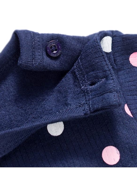 Babyhug Knit Full Sleeves Thermal Inner Wear Vests & Pant Set with Polka Dots Print - Navy Blue
