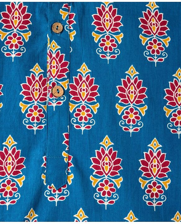 Pine Kids Cotton Woven Full Sleeves Kurta With Floral Print - Blue