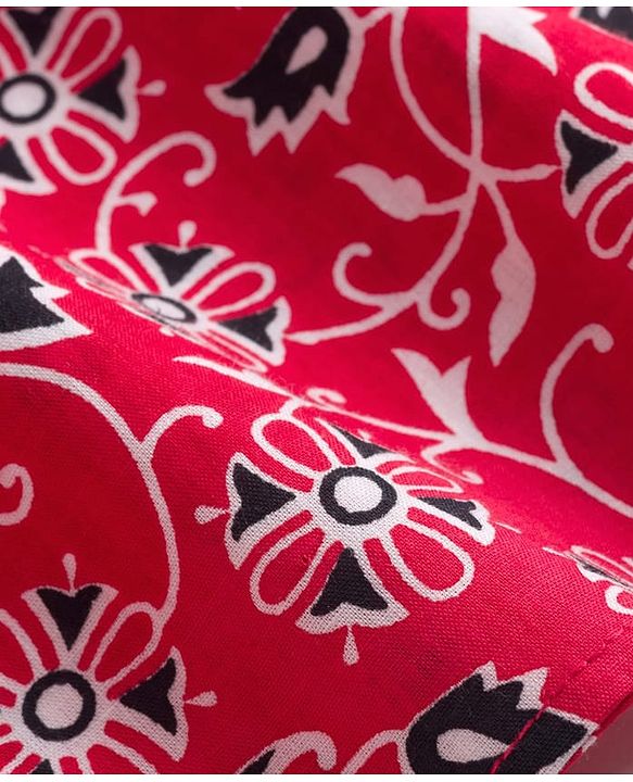 Pine Kids Cotton Woven Full Sleeves Kurta With Floral Print - Red