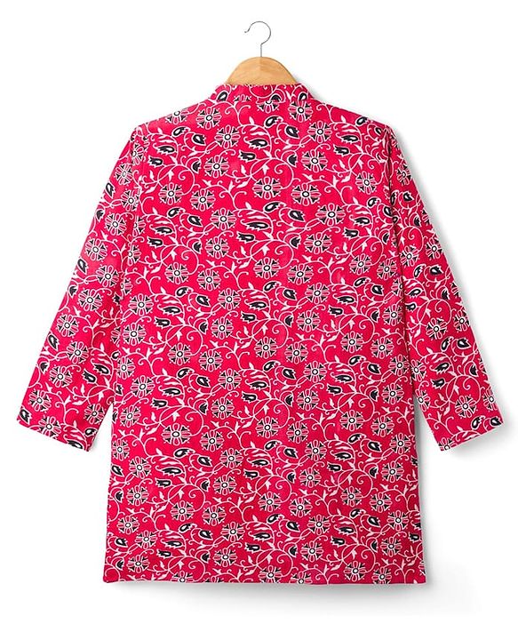 Pine Kids Cotton Woven Full Sleeves Kurta With Floral Print - Red