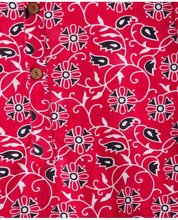 Pine Kids Cotton Woven Full Sleeves Kurta With Floral Print - Red