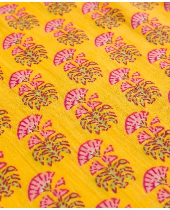 Pine Kids Cotton Woven Full Sleeves Kurta With Floral Print - Mustard