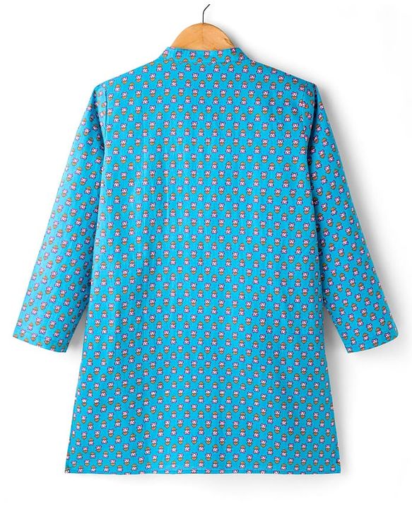 Pine Kids Cotton Woven Full Sleeves Kurta with Floral Print - Light Blue