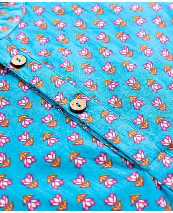 Pine Kids Cotton Woven Full Sleeves Kurta with Floral Print - Light Blue