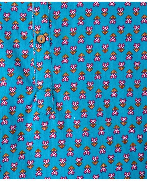Pine Kids Cotton Woven Full Sleeves Kurta with Floral Print - Light Blue