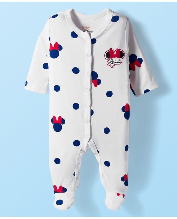 Babyhug Disney Interlock Knit Full Sleeves Sleepsuit With Minnie Mouse Graphics Pack Of 2 - Navy Blue & White