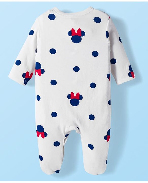 Babyhug Disney Interlock Knit Full Sleeves Sleepsuit With Minnie Mouse Graphics Pack Of 2 - Navy Blue & White