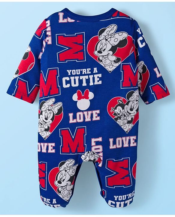 Babyhug Disney Interlock Knit Full Sleeves Sleepsuit With Minnie Mouse Graphics Pack Of 2 - Navy Blue & White