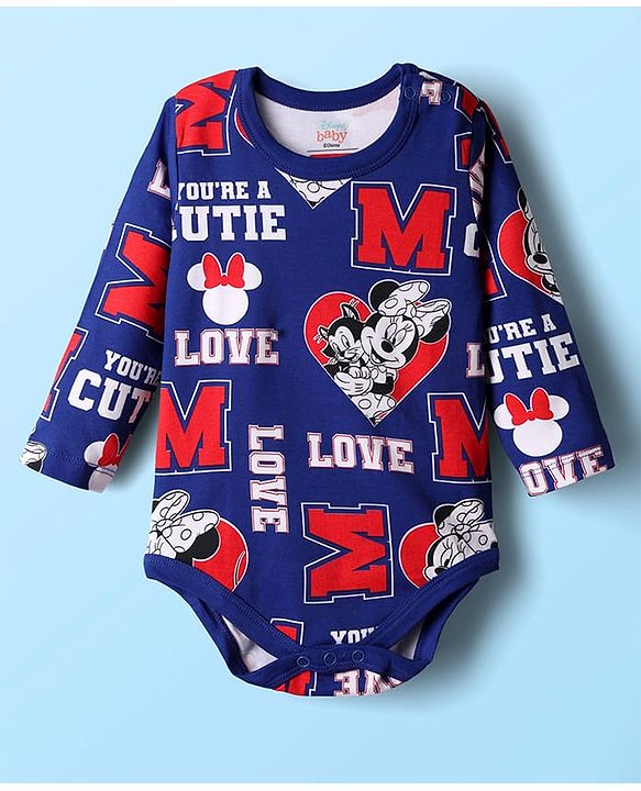 Babyhug Disney Interlock Knit Full Sleeve Onesies with Minnie Mouse Graphics Pack of 3 - Red Blue & White
