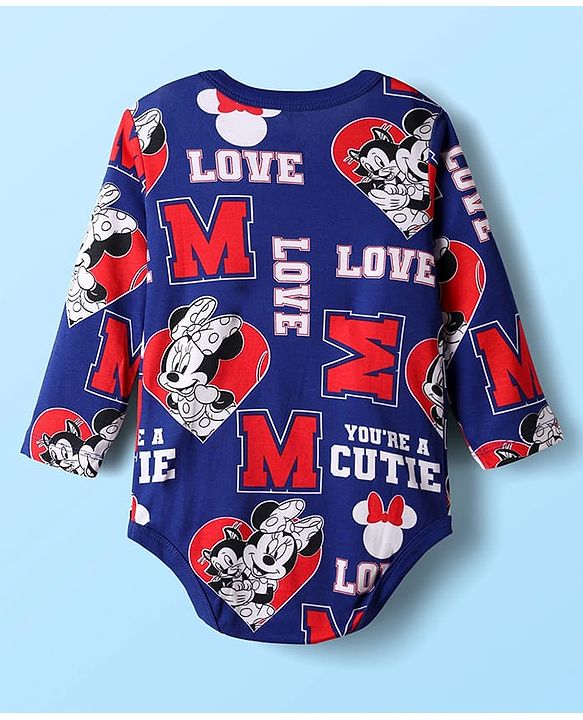 Babyhug Disney Interlock Knit Full Sleeve Onesies with Minnie Mouse Graphics Pack of 3 - Red Blue & White