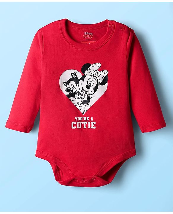 Babyhug Disney Interlock Knit Full Sleeve Onesies with Minnie Mouse Graphics Pack of 3 - Red Blue & White