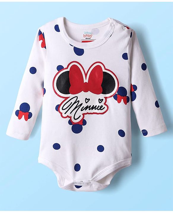 Babyhug Disney Interlock Knit Full Sleeve Onesies with Minnie Mouse Graphics Pack of 3 - Red Blue & White
