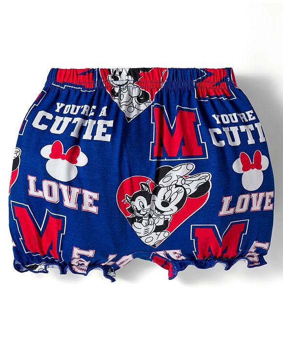 Babyhug Disney Single Jersey Knit Bloomers with Minnie Mouse Graphics Pack of 3 - White Red & Blue