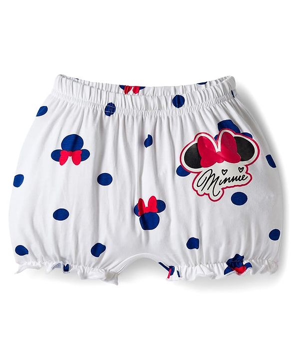 Babyhug Disney Single Jersey Knit Bloomers with Minnie Mouse Graphics Pack of 3 - White Red & Blue