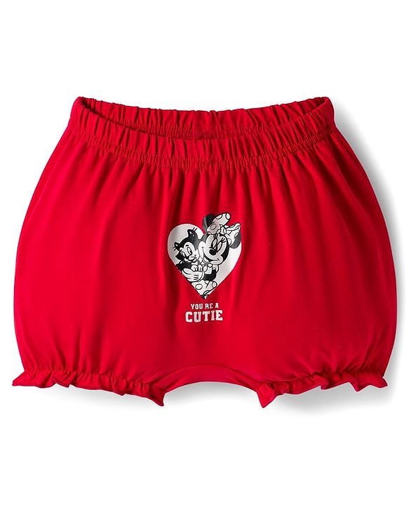 Babyhug Disney Single Jersey Knit Bloomers with Minnie Mouse Graphics Pack of 3 - White Red & Blue