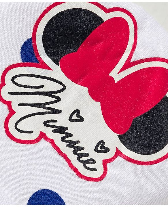 Babyhug Disney Interlock Knit Cap Mittens & Booties With Minnie Mouse Print White - Diameter 10 cm
