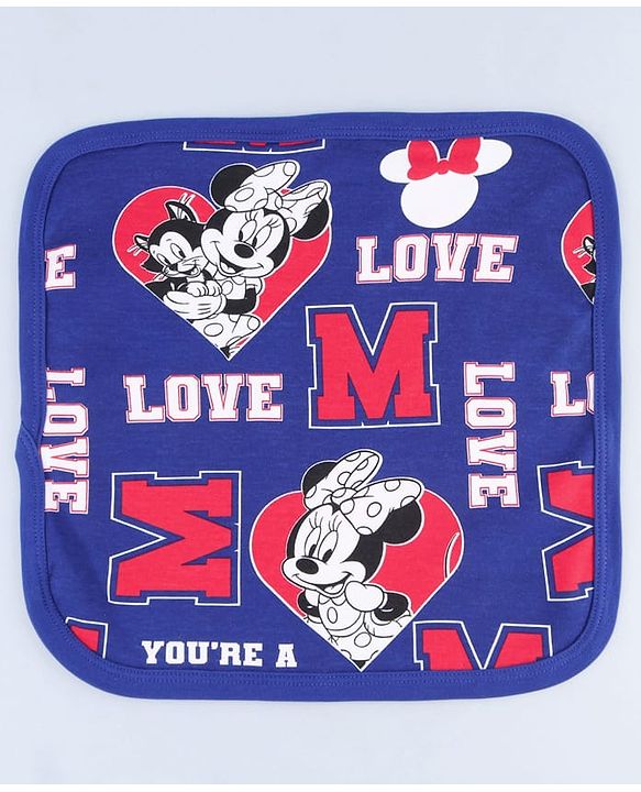 Babyhug Disney Interlock Knit Hand & Face Towel with Minnie Mouse Graphics Pack of 3 L 33 x B 33 cm - Red White & Navy Blue