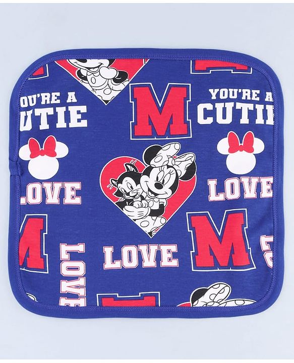 Babyhug Disney Interlock Knit Hand & Face Towel with Minnie Mouse Graphics Pack of 3 L 33 x B 33 cm - Red White & Navy Blue