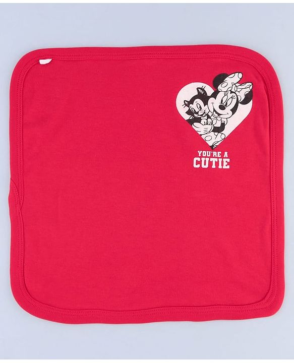Babyhug Disney Interlock Knit Hand & Face Towel with Minnie Mouse Graphics Pack of 3 L 33 x B 33 cm - Red White & Navy Blue