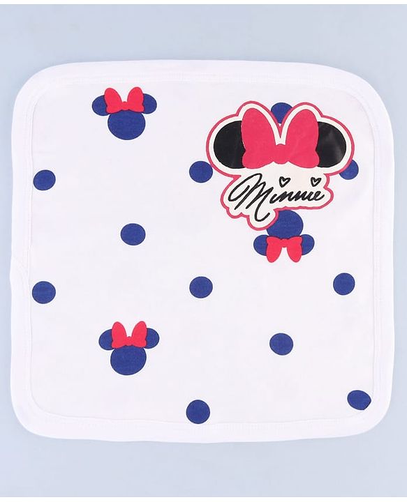 Babyhug Disney Interlock Knit Hand & Face Towel with Minnie Mouse Graphics Pack of 3 L 33 x B 33 cm - Red White & Navy Blue