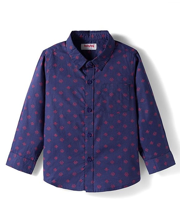 Babyhug Cotton Woven Full Sleeves Printed Shirt - Navy Blue