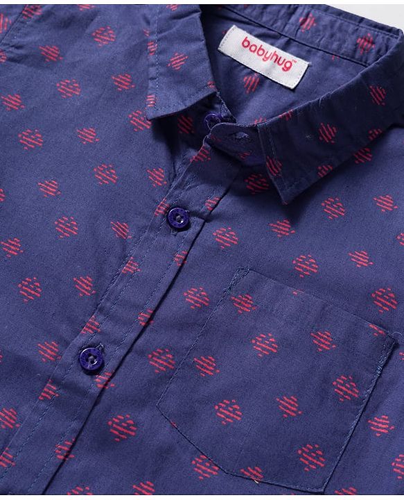 Babyhug Cotton Woven Full Sleeves Printed Shirt - Navy Blue