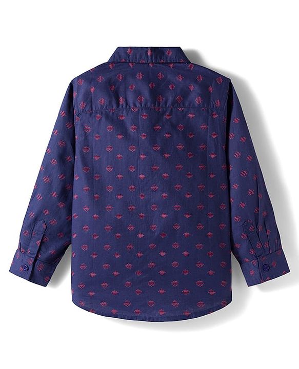 Babyhug Cotton Woven Full Sleeves Printed Shirt - Navy Blue