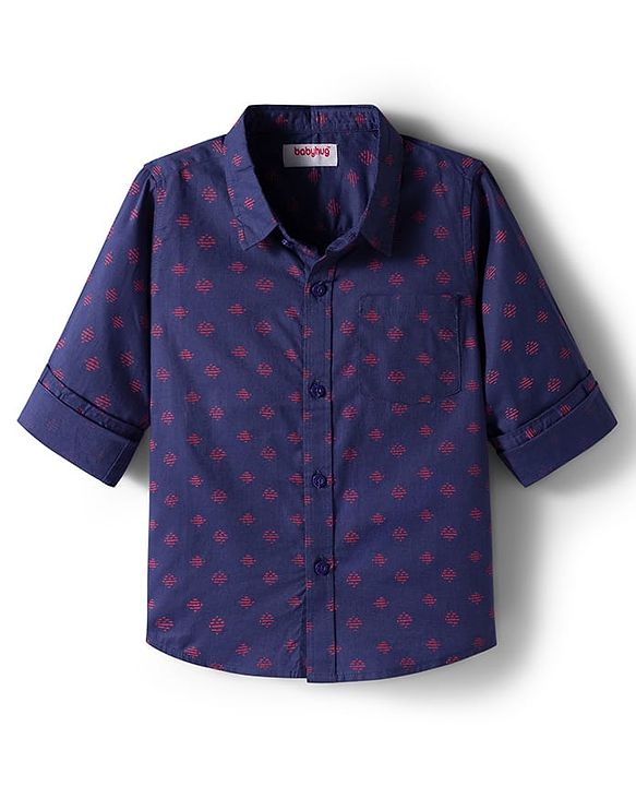 Babyhug Cotton Woven Full Sleeves Printed Shirt - Navy Blue
