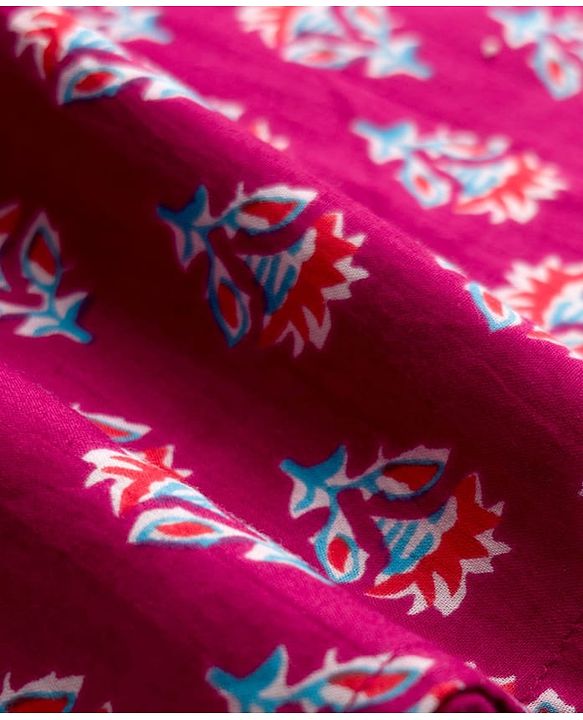 Pine Kids Cotton Woven Full Sleeves Kurta Pajama Set With Floral Print - Dark Red