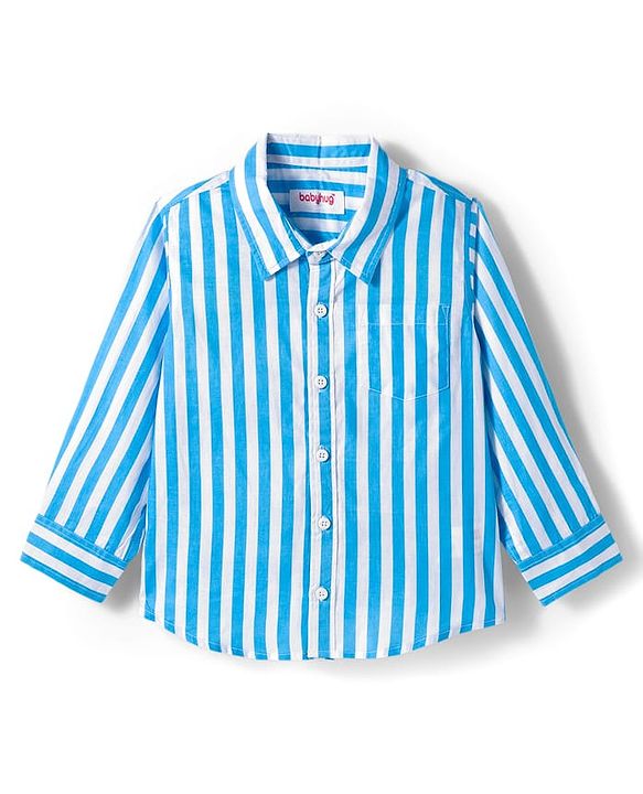 Babyhug Cotton Woven Full Sleeves Striped Shirt - Light Blue
