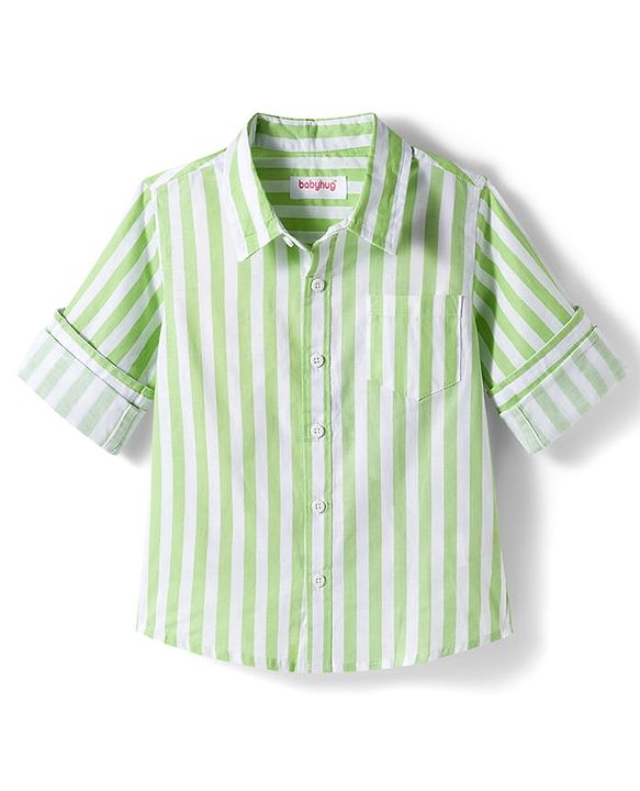 Babyhug Cotton Woven Full Sleeves Shirt With Stripes - Green
