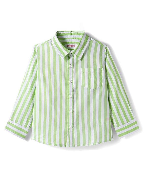 Babyhug Cotton Woven Full Sleeves Shirt With Stripes - Green