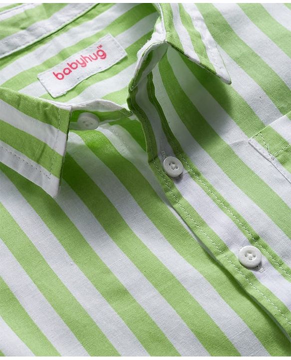 Babyhug Cotton Woven Full Sleeves Shirt With Stripes - Green