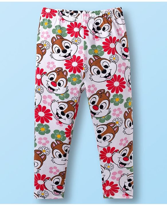 Babyhug Disney Cotton Lycra Knit Full Length Leggings with Chip'N Dale Graphics Pack of 3 - White Yellow & Purple