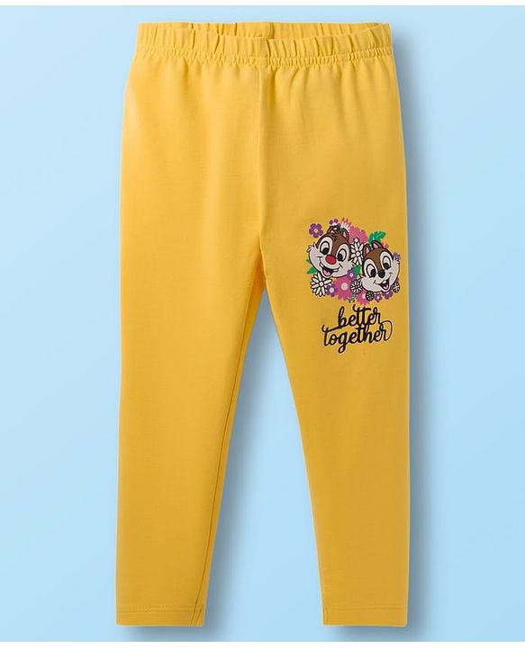 Babyhug Disney Cotton Lycra Knit Full Length Leggings with Chip'N Dale Graphics Pack of 3 - White Yellow & Purple