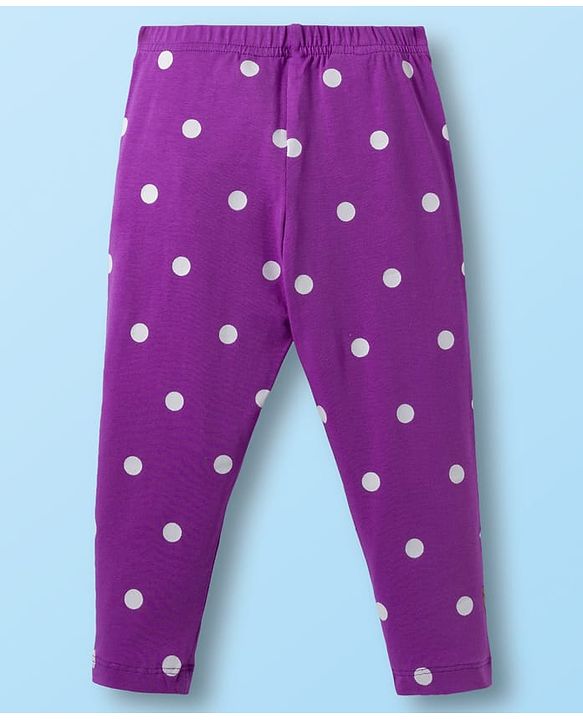 Babyhug Disney Cotton Lycra Knit Full Length Leggings with Chip'N Dale Graphics Pack of 3 - White Yellow & Purple