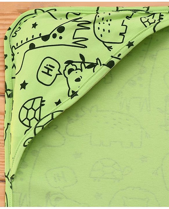 Babyhug Cotton Knit Hooded  Wrapper With Animal Print  L 76.5 x B 76.5 cm - Red