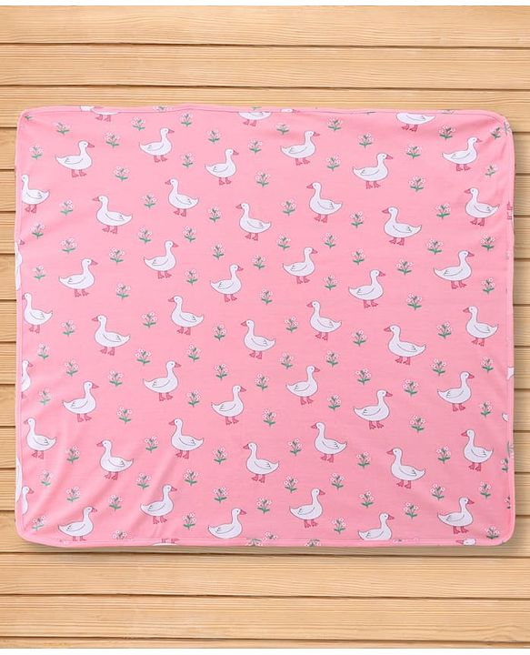 Babyhug Cotton Knit Hooded  Wrapper With Animal Print  L 76.5 x B 76.5 cm - Red