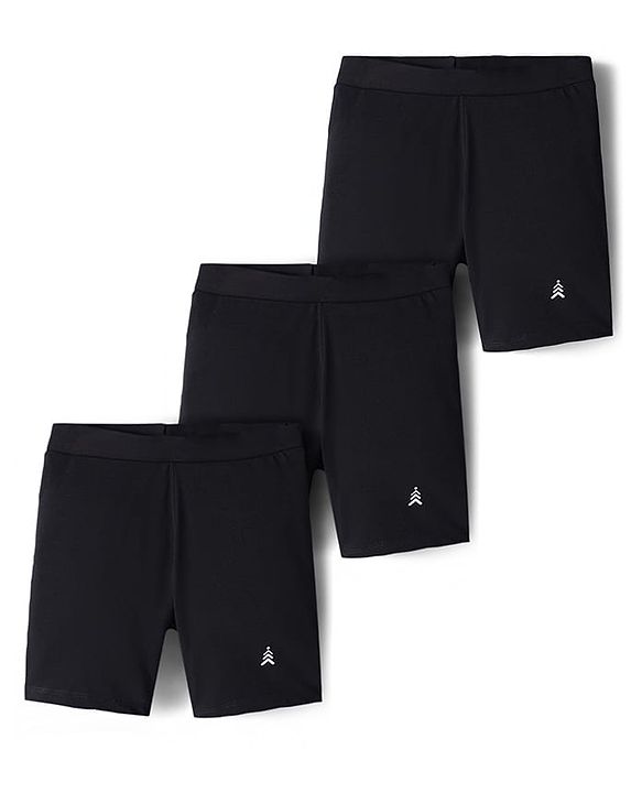 Pine Kids Cotton Lycra Knit Above Knee Length Solid Cycling Shorts Pack of 3 - Black