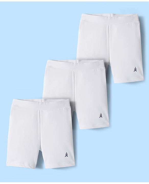 Pine Kids Cotton Lycra Knit Above Knee Length Solid Cycling Shorts Pack of 3 - White