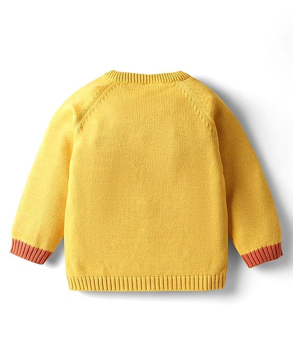 Babyhug Organic Cotton Knit Full Sleeves Vehicles Embroidered Pullover Sweater Set With Stripes & Cap - Mustard
