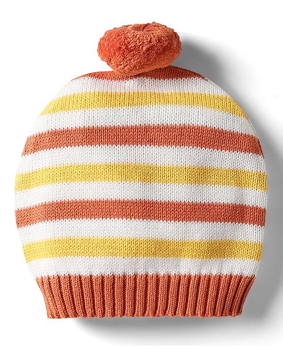 Babyhug Organic Cotton Knit Full Sleeves Vehicles Embroidered Pullover Sweater Set With Stripes & Cap - Mustard