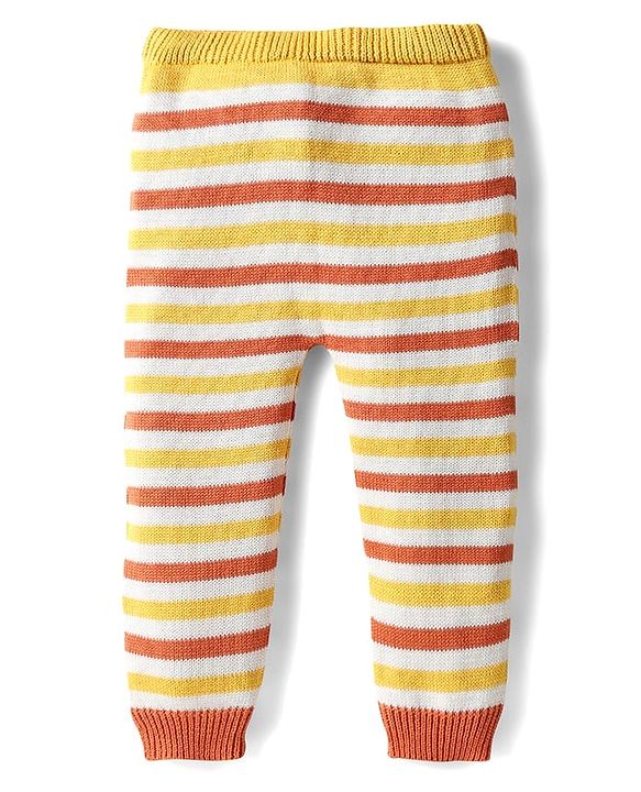 Babyhug Organic Cotton Knit Full Sleeves Vehicles Embroidered Pullover Sweater Set With Stripes & Cap - Mustard