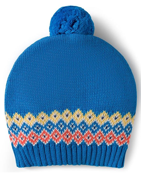 Babyhug Organic Cotton Knitted Full Raglan Sleeves Sweater Set With Fox Design & Cap - Blue