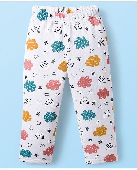 Babyhug Quilted Knit Full Sleeves Winter Wear Co-Ords Night Suit With Cloud Print - White