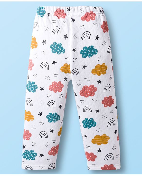 Babyhug Quilted Knit Full Sleeves Winter Wear Co-Ords Night Suit With Cloud Print - White