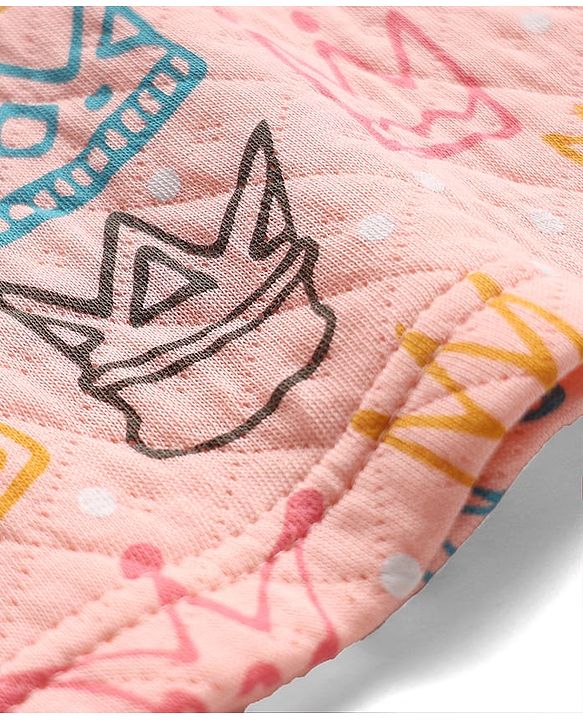 Babyhug Quilted Knit Full Sleeves Winter Wear Co-Ords Night Suit With Crown Print - Pink