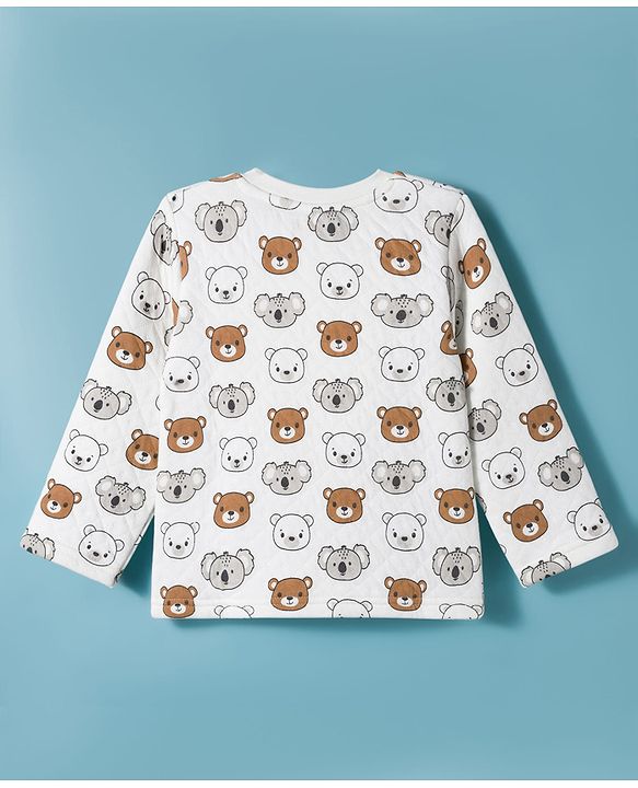 Babyhug Quilted Knit Full Sleeves Winter Wear Co-ords Night Suit With Bear Print - White