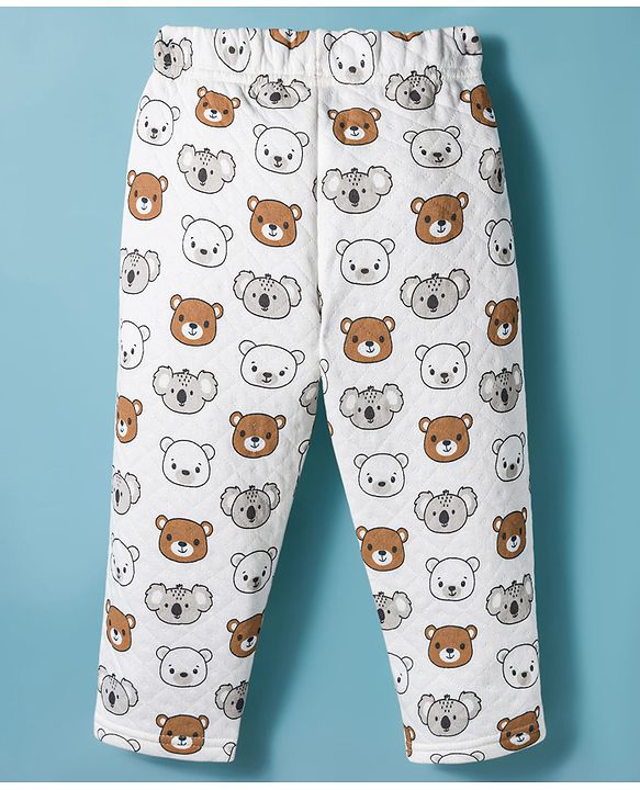 Babyhug Quilted Knit Full Sleeves Winter Wear Co-ords Night Suit With Bear Print - White